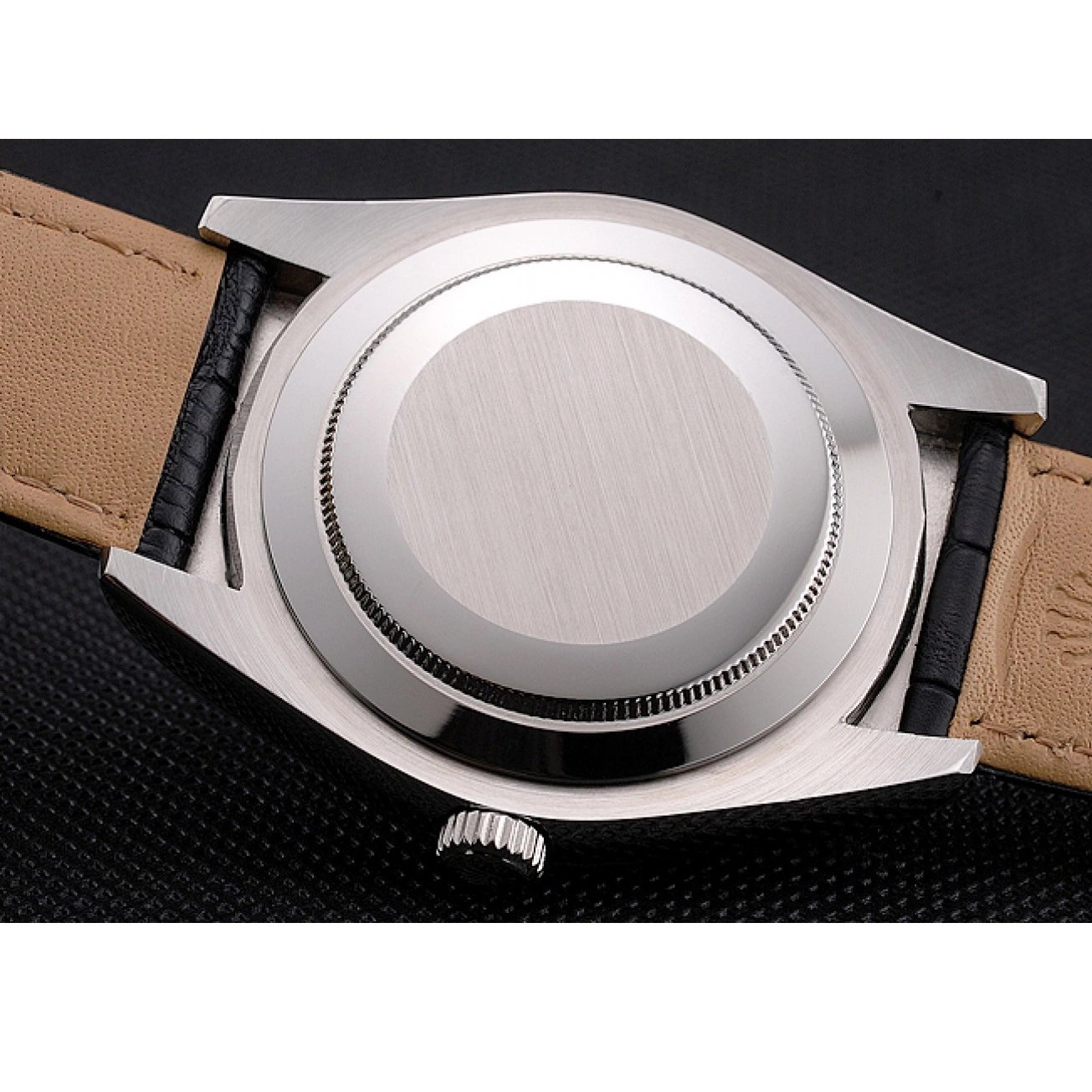 Aaa fake watches Dweller Leather Strap Black Rolex Sky Steel Dial Case Black Stainless 0624